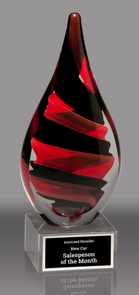 Teardrop Shaped Black & Red Helix Art Glass [AGT285-8]
