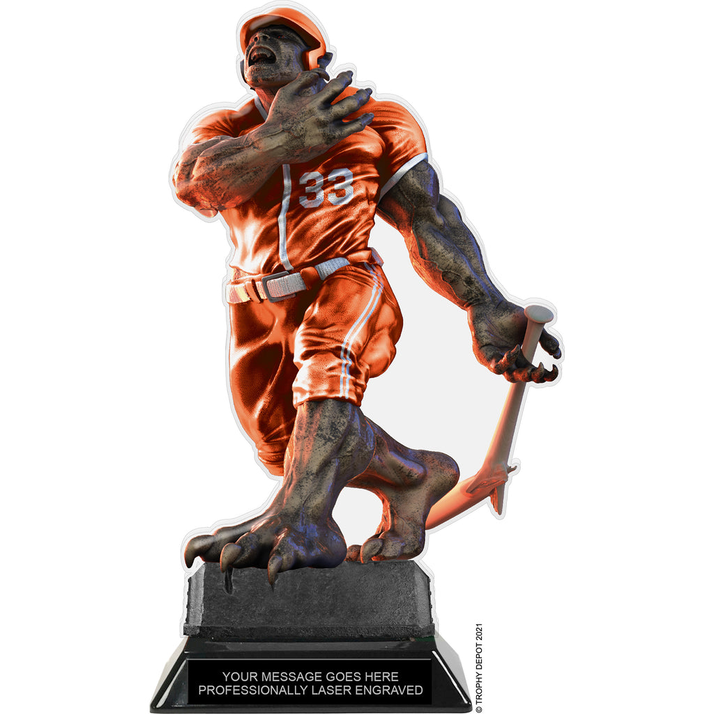 Beast Baseball Choose Your Number Acrylic Trophy - 10 inch Orange [TACR10-BST-BS-ORG-Q]