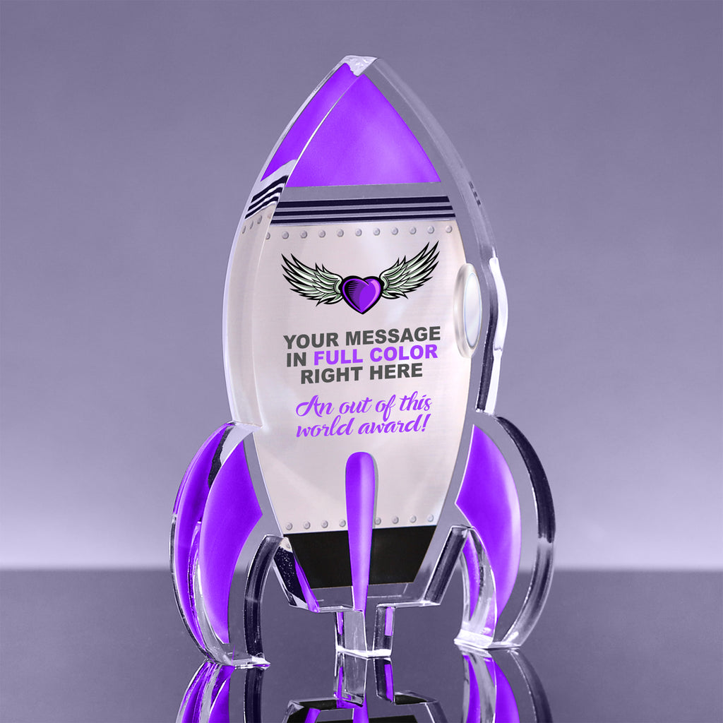 Purple Full Color Rocket Acrylic Award - 5 inch [AFCRKT-PRP-5-Q]