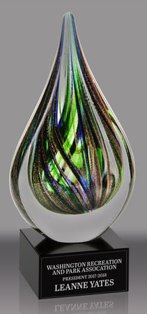 Teardrop-Shaped Art Glass with Sapphire - Bronze & Green Highlights [AGM44]