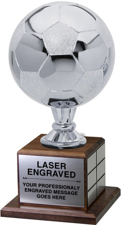 Full Size Silver Finish Soccer Ball Trophy on Genuine Walnut Base [TPP1L-3213-SC]