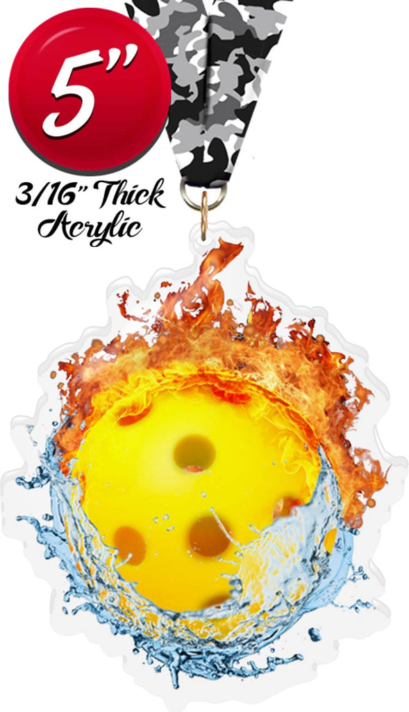 Pickleball Fire & Water Colorix-M Acrylic Medal [MACR5-FW-PKL-Q]