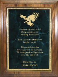 American Walnut Plaque with Green Marble Plate and Gold Border [TD3460]