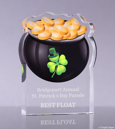 St. Patrick's Day Pot of Gold Acrylic Award - 5 inch [ATSTPAT-5]