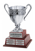 Silver-Plated Italian Metal Perpetual Trophy Cup on Twin Tier Sold Wood Base 21