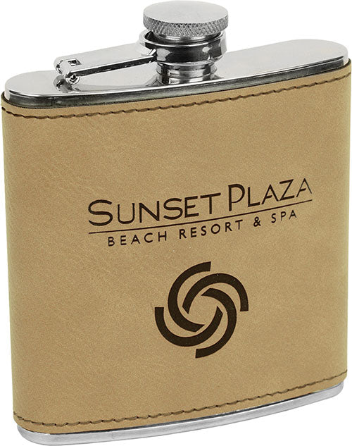 Laserable Leatherette 6 oz Flask- Light Brown [FLSKJ-615]