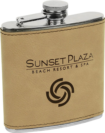 Laserable Leatherette 6 oz Flask- Light Brown [FLSKJ-615]