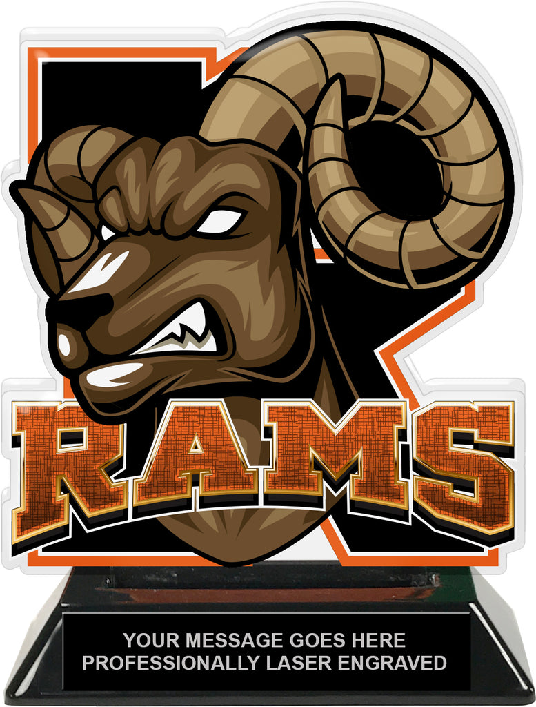 Rams Mascot Colorix-T Acrylic Trophy - 6.25 inch Orange [TACR6-MSCT-RAM-ORG-Q]