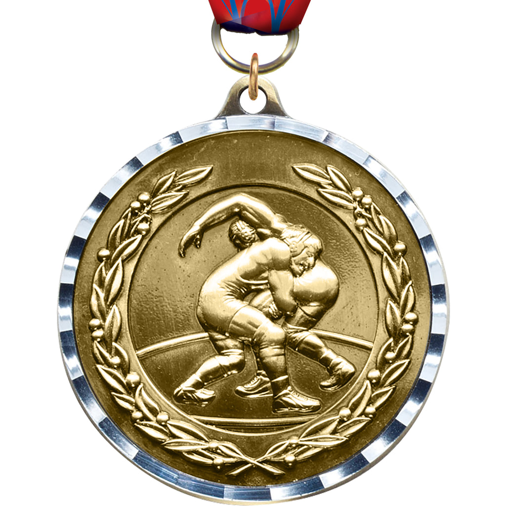 Wrestling Diecast Medal with Diamond Cut Border