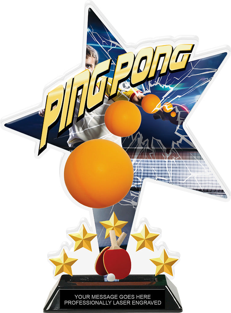Ping Pong Shattered Star Colorix Acrylic Trophy- 10 inch [TACR10-STR-PNGPNG-Q]