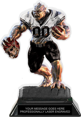 Beast Football Choose Your Number Acrylic Trophy - 7 inch White [TACR7-BST-FB-WHT-Q]
