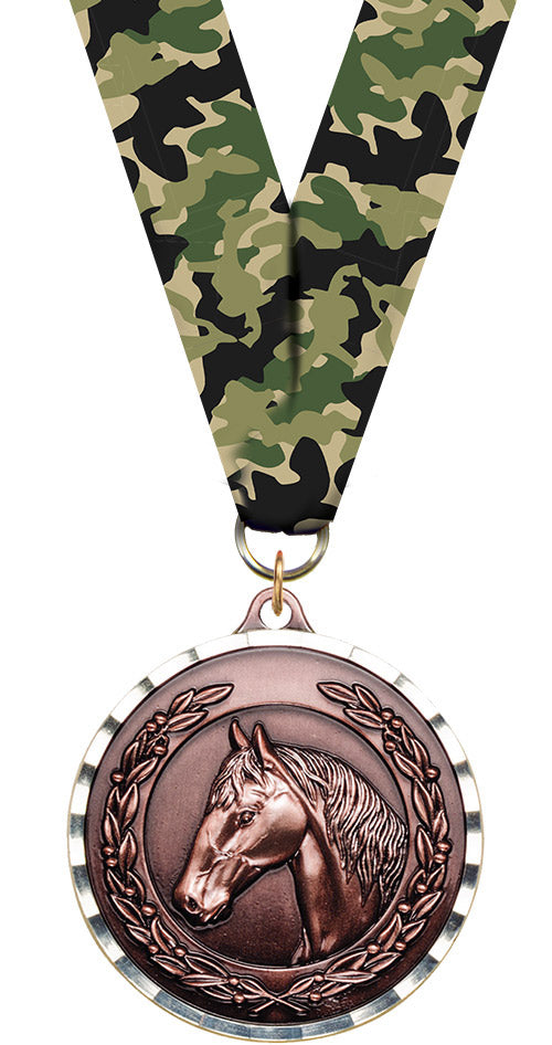 Horse Diecast Medal with Diamond Cut Border- Bronze [MM2DC-HS-B]