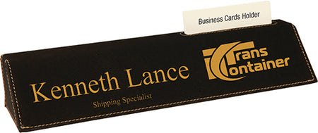 Black Leatherette Desk Wedge Nameplate with Business Card Holder [NPJLW-3310]