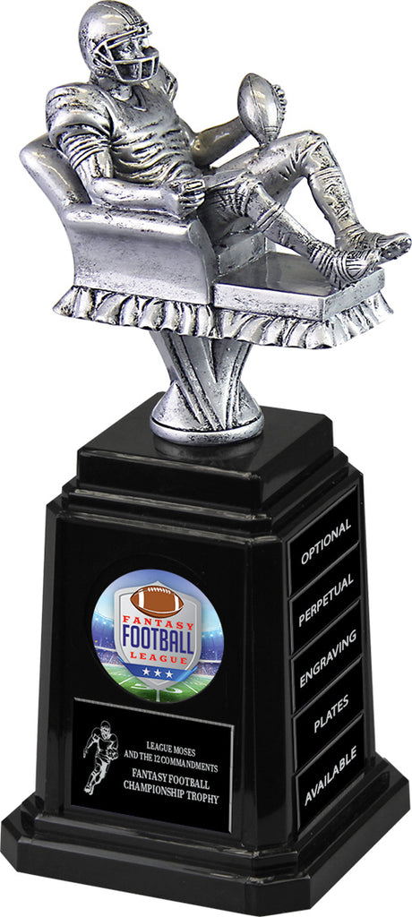 Silver Finish Armchair Fantasy Football Sculpture on Quad-Tower Base [TACi11-FFB-S]