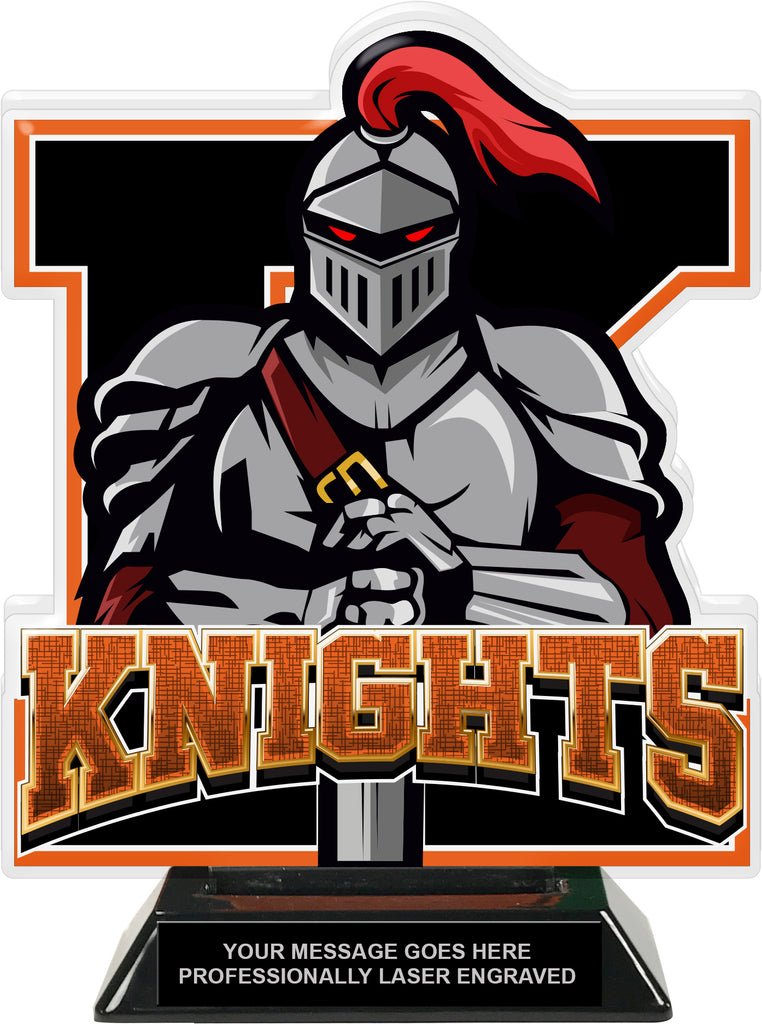 Knights Mascot Colorix-T Acrylic Trophy - 8.25 inch Orange [TACR8-MSCT-KNGT-ORG-Q]