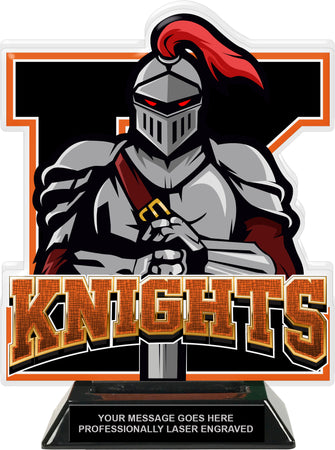 Knights Mascot Colorix-T Acrylic Trophy - 8.25 inch Orange [TACR8-MSCT-KNGT-ORG-Q]
