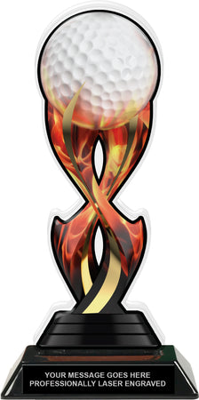 Golf Tribal Flames Acrylic Trophy - 10 inch [TACR10-TF-GL-Q]