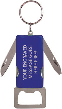 4 Function Bottle Opener & Key Ring- Blue [BTOP032-BLU]