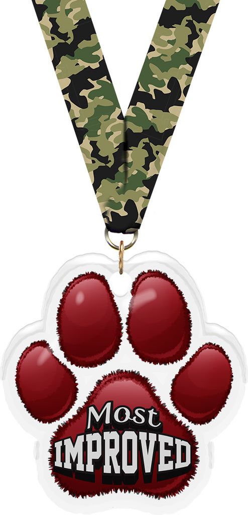 Most Improved Paw Acrylic Medal- 2.75 inch [MACR2-PAW-MI-Q]
