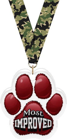 Most Improved Paw Acrylic Medal- 2.75 inch [MACR2-PAW-MI-Q]