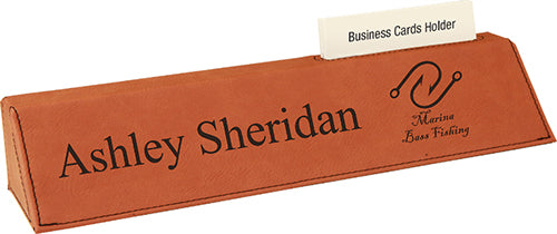 Rawhide Leatherette Desk Wedge Nameplate with Business Card Holder [NPJLW-4310]