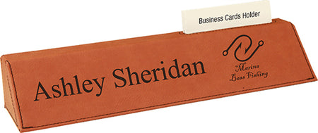 Rawhide Leatherette Desk Wedge Nameplate with Business Card Holder [NPJLW-4310]