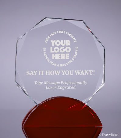 Crystal Octagon Award on Red Double Arc Base - 5.25 inch [CM5OCT-5]