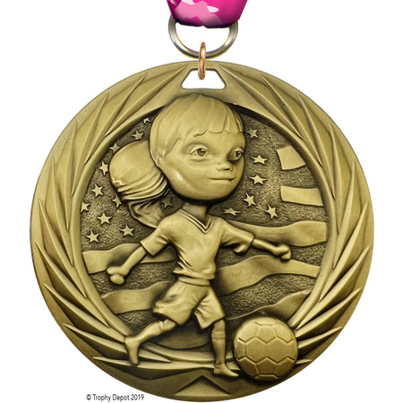 Soccer Youth Female 1.75 inch Blade 3D Diecast Medal [MBD1-SCYF]