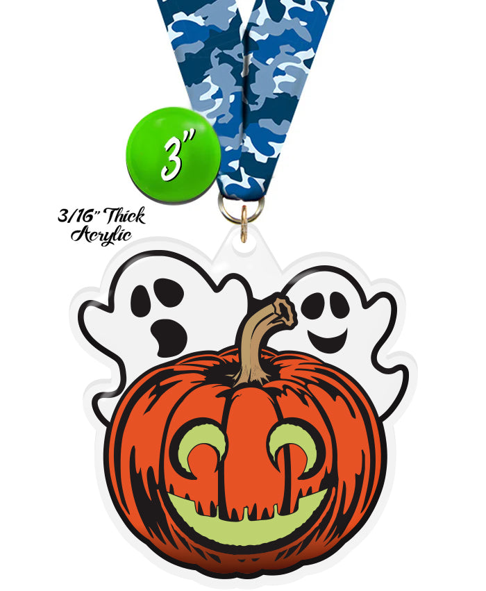Halloween Jack-O-Lantern & Ghosts Acrylic Medal [MACR3-HLWN-PMP]
