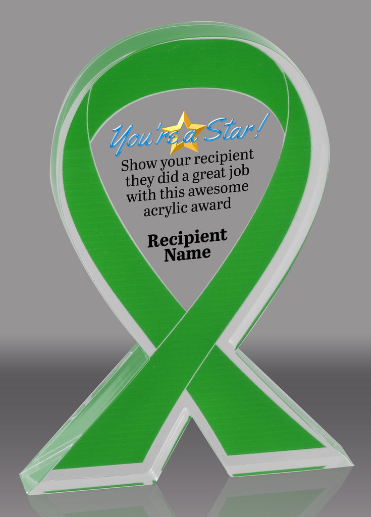 Custom Green Awareness Ribbon Acrylic Award - 6 inch [ATRIB-GRN-6-FC-Q]