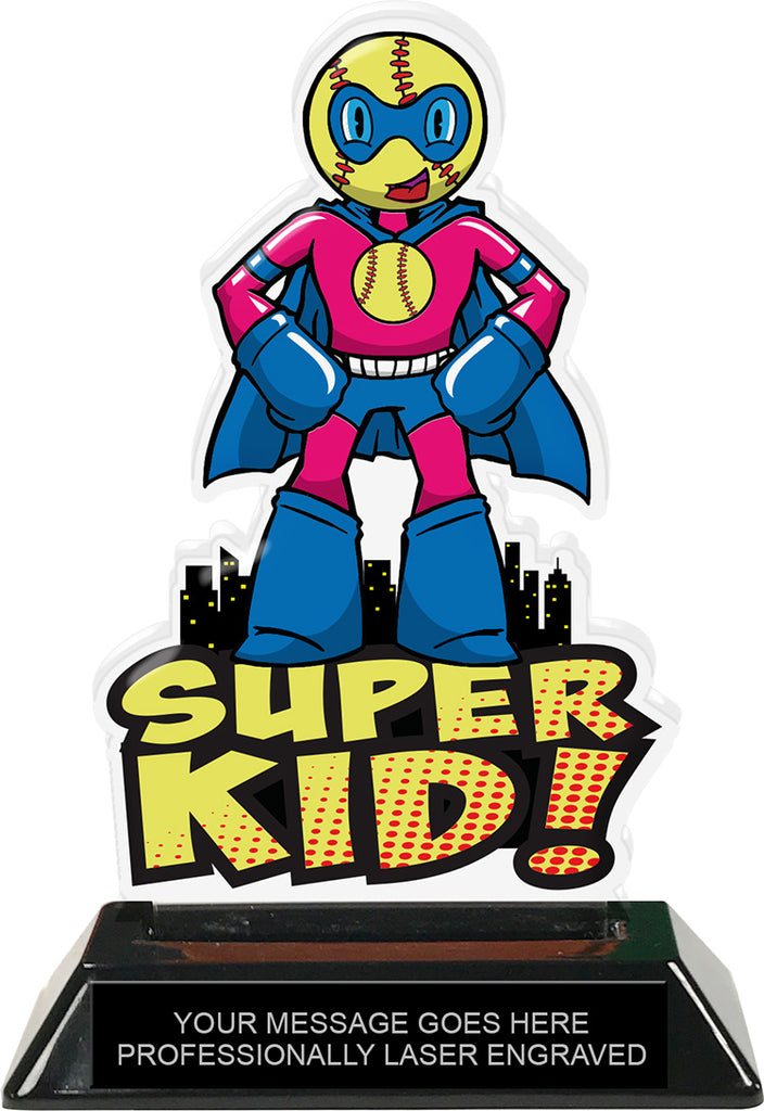 Softball Super Kid Acrylic Trophy- 6.5 inch [TACR65-SHKD-SBM-Q]