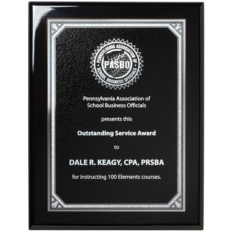 Ebony Piano Finish Plaque with Silver Border - 8 x 10 [PMBP510-810]