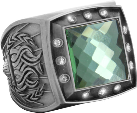 Championship Ring with Green Center Stone- Silver [RGSJ-S-12ST-GRN]