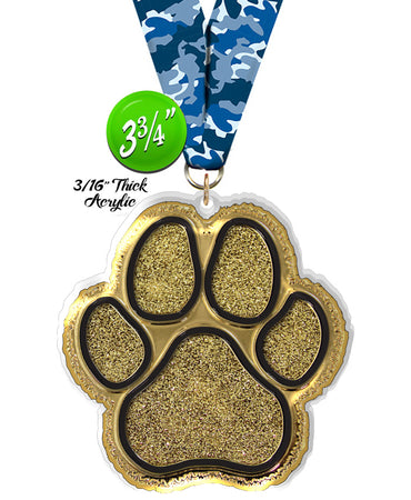 Gold Glitter Paw Colorix-M Acrylic Medal [MACR375-GLTPAW-G-Q]
