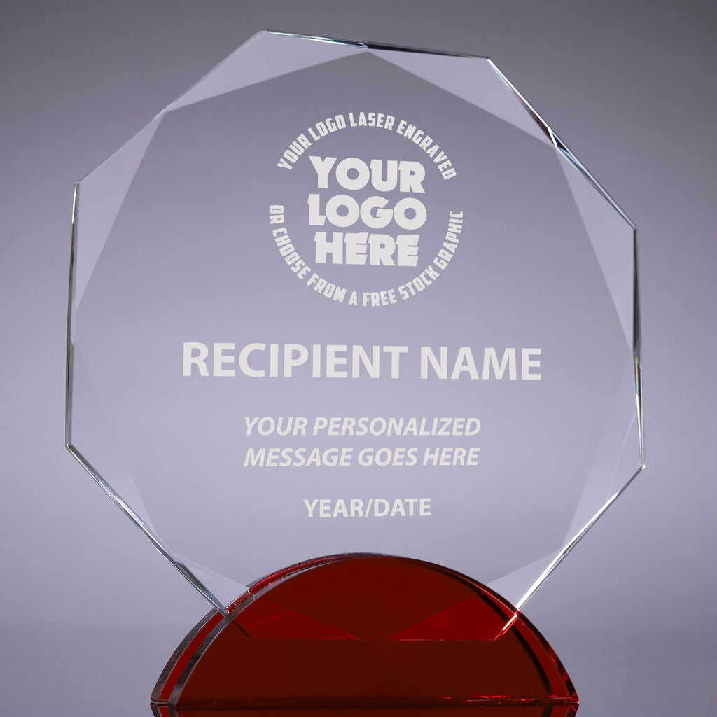Crystal Octagon Awards on Red Double Arc Bases