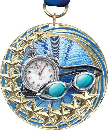 Swimming Blasting Stars Medal - 2.25 inch [MSSB2-SW]