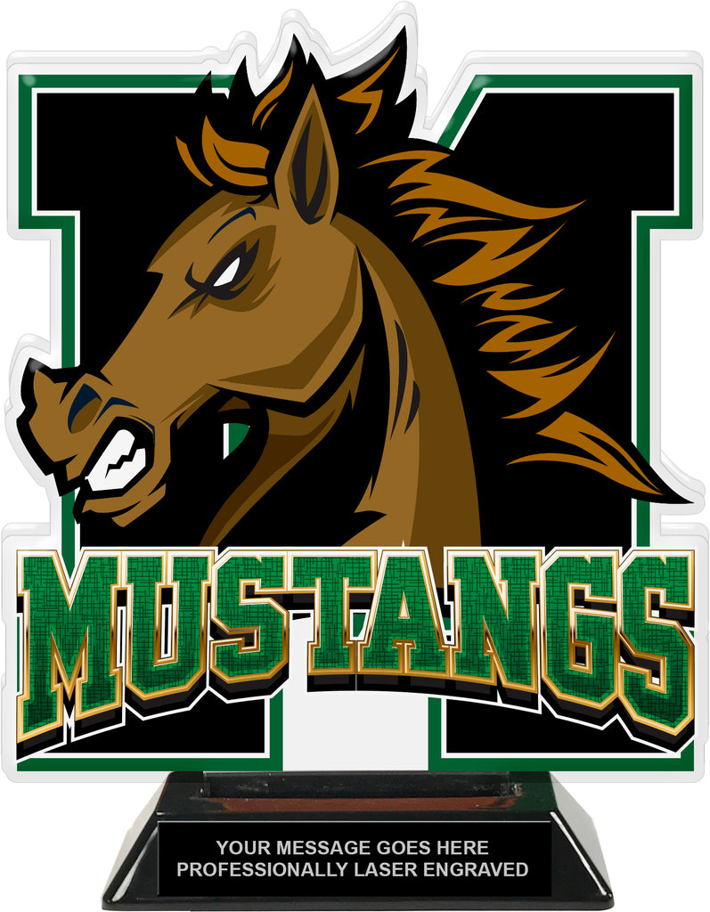 Mustangs Mascot Colorix-T Acrylic Trophy - 8.25 inch Green [TACR8-MSCT-MSTG-GRN-Q]