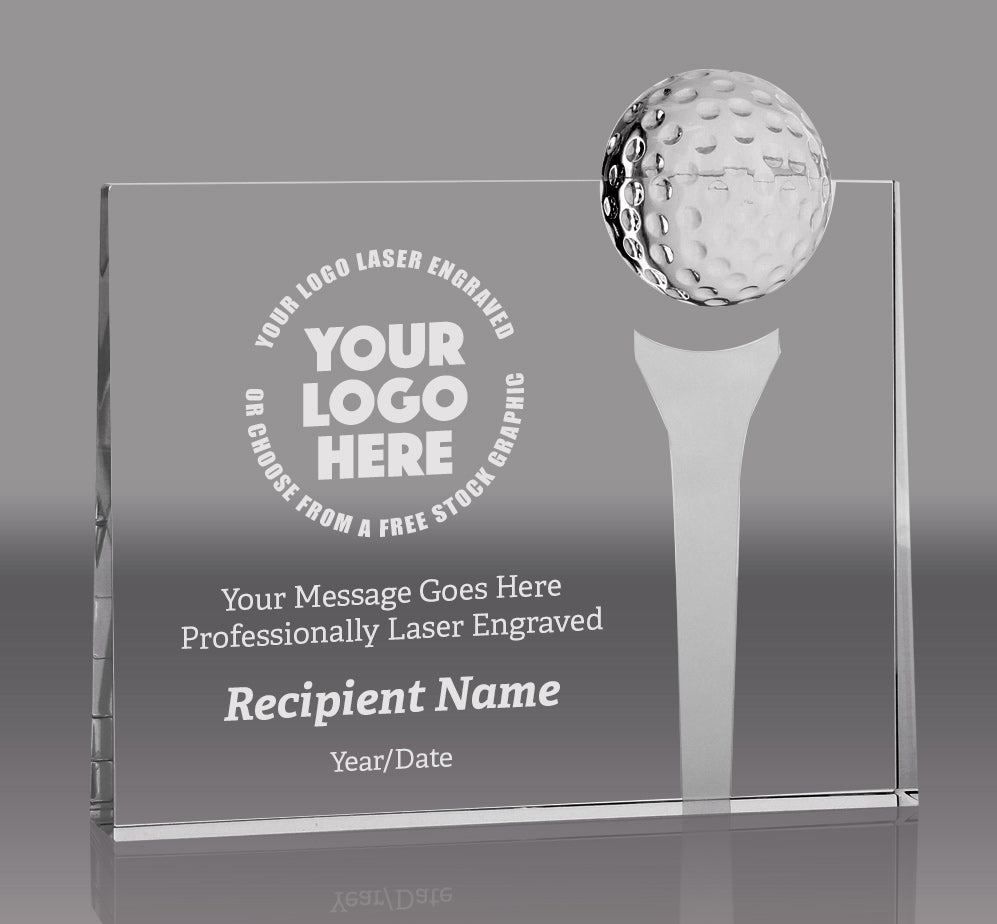 Crystal Block with Golf Ball and Etched Tee Award [CM443-GL-87]