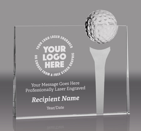 Crystal Block with Golf Ball and Etched Tee Award [CM443-GL-87]