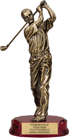 Golf Swing Male Antque Gold Resin 12.25" [GMB3321C]