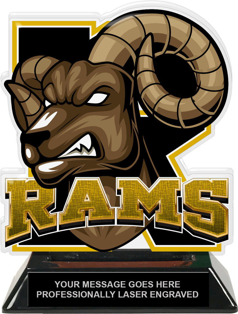 Rams Mascot Colorix-T Acrylic Trophy - 6.25 inch Gold [TACR6-MSCT-RAM-GLD-Q]