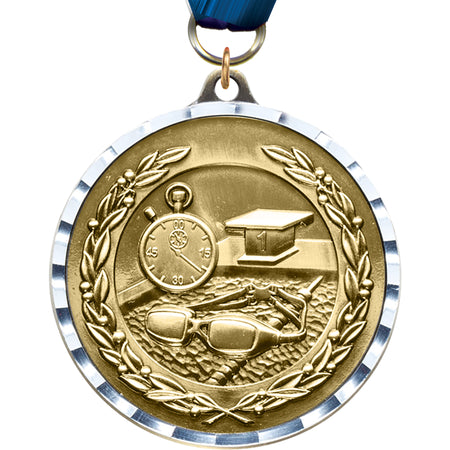 2.75 inch Swimming Diecast Medal with Diamond Cut Border [MM275DC-SW]