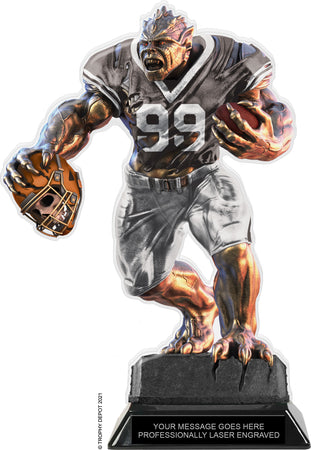 Beast Football Choose Your Number Acrylic Trophy - 10 inch Grey [TACR10-BST-FB-GRY-Q]
