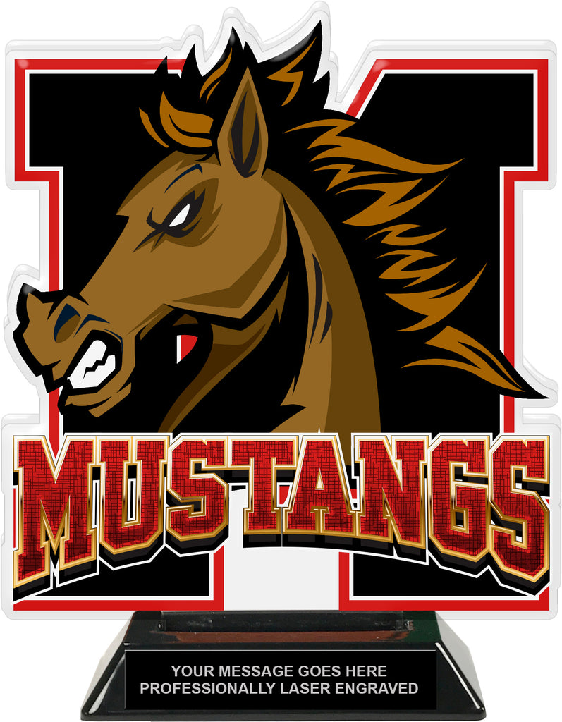 Mustangs Mascot Colorix-T Acrylic Trophy - 8.25 inch Red [TACR8-MSCT-MSTG-RED-Q]