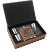 6 oz. Laserable Leatherette Flask Gift Set - Dark Brown  [FJ3-02]