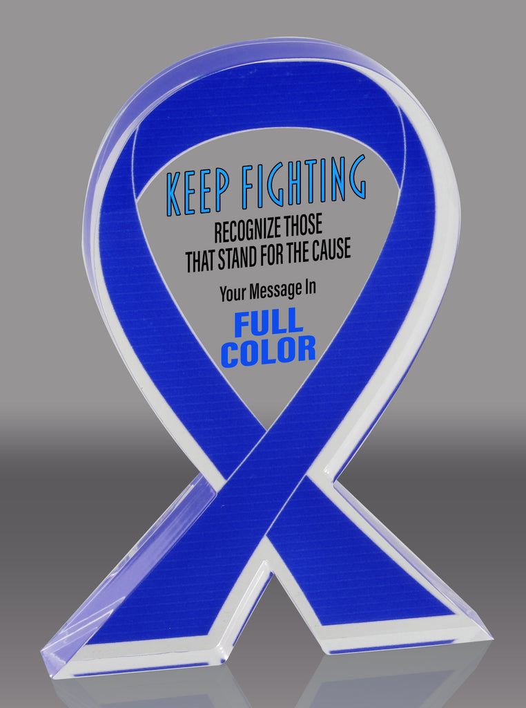 Custom Blue Awareness Ribbon Acrylic Award - 5 inch [ATRIB-BLU-5-FC-Q]