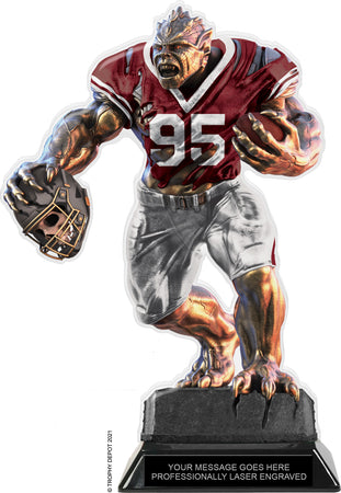 Beast Football Choose Your Number Acrylic Trophy - 10 inch Maroon [TACR10-BST-FB-MRN-Q]