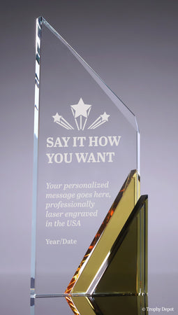 Optical Crystal Peak Award with Gold Corner Base [CM78-GLD]