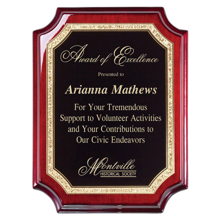 Rosewood Piano Finish Plaque with Gold Florentine Border - 8 x 10 [PMAP72-810]