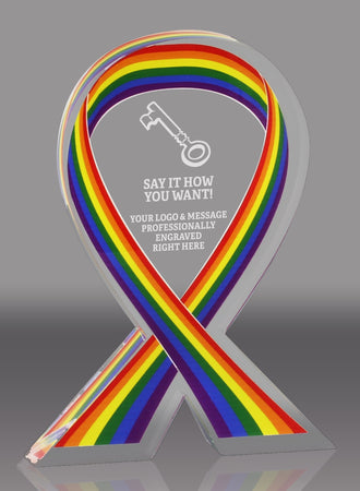 Pride Awareness Ribbon Acrylic Award - 5 inch [ATRIB-PRD-5-Q]